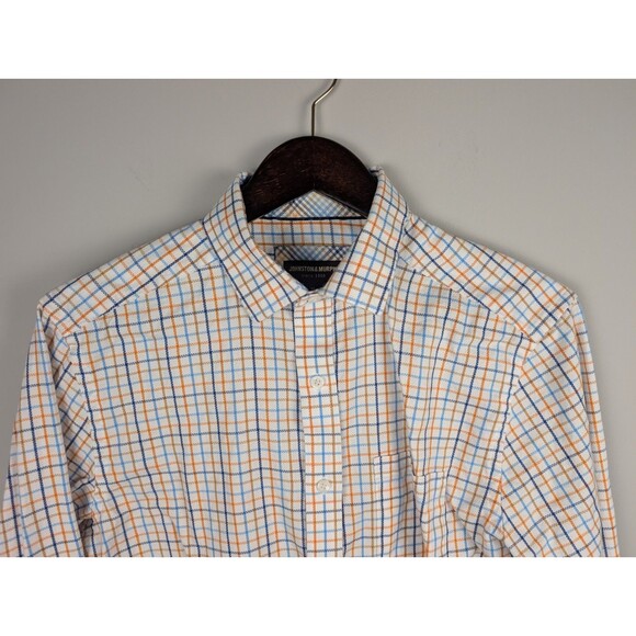 Johnston & Murphy Button Down Shirt Men's M Plaid Orange Blue Long Sleeve Preppy - Picture 4 of 12